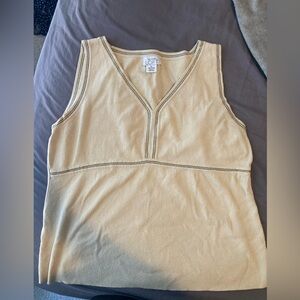 Vintage LOFT Cream Knit Sleeveless V-Neck Tank with Black Contrast Stitching